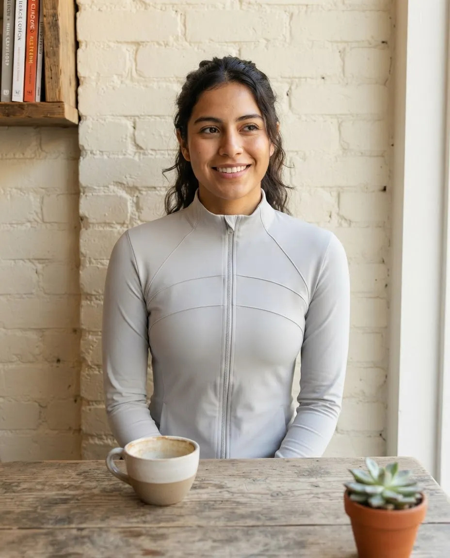 Sudadera Ajustada Tipo Yoga Con Cierre Cuello Alto Para Dama