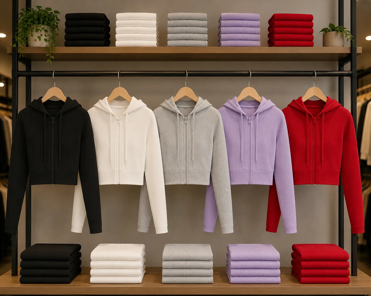 Pack 5 Pz Sudadera Crop Top Con Cierre Y Capucha Para Dama