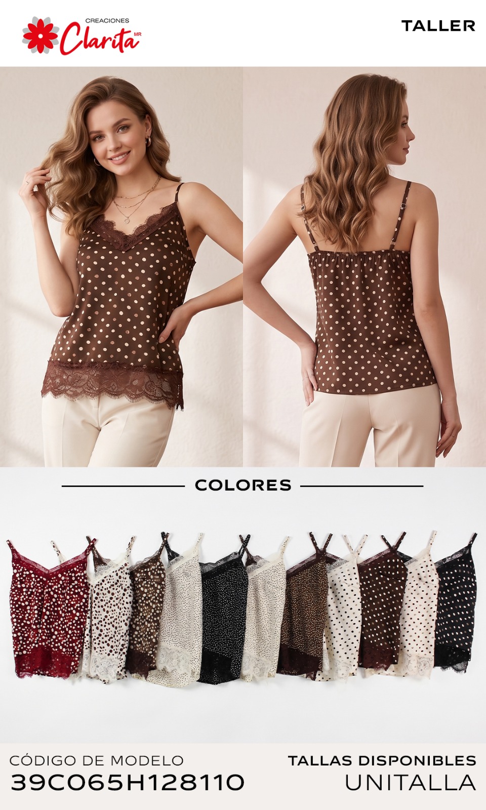 Blusa de tirantes de lunares con encaje