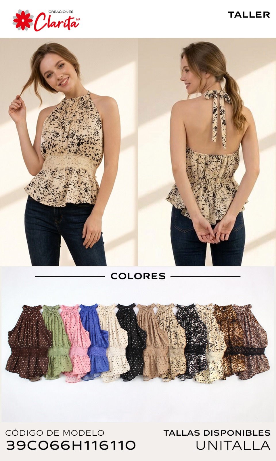 Blusa halter con cintura elástica y olán