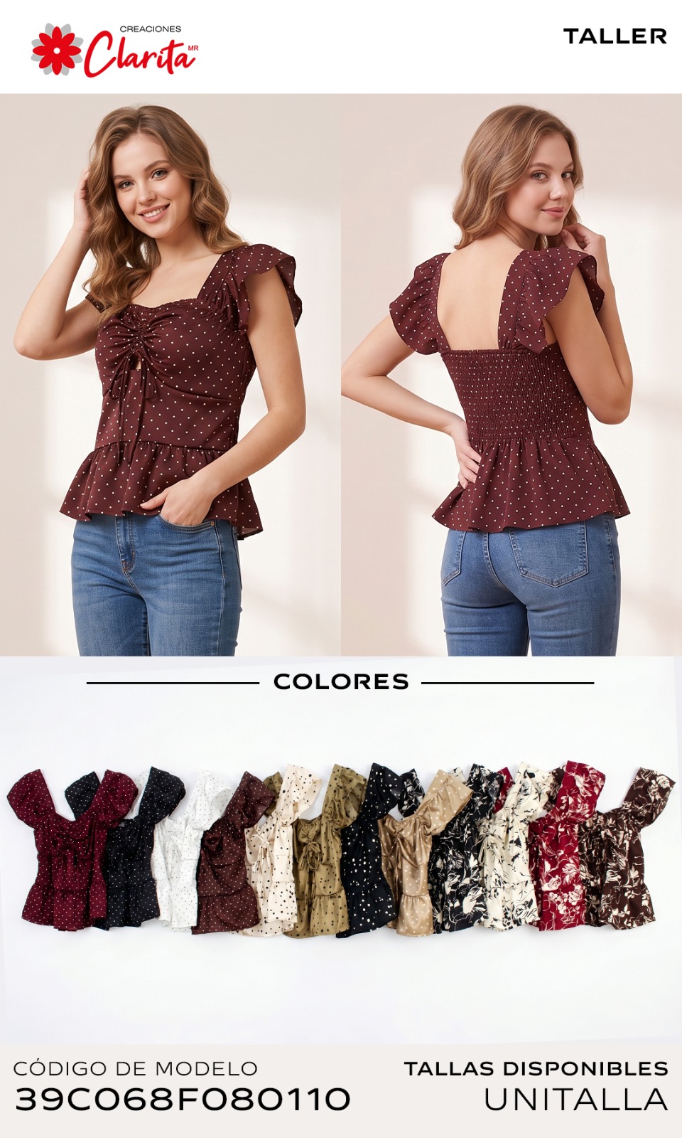 Blusa peplum de escote cuadrado con jareta