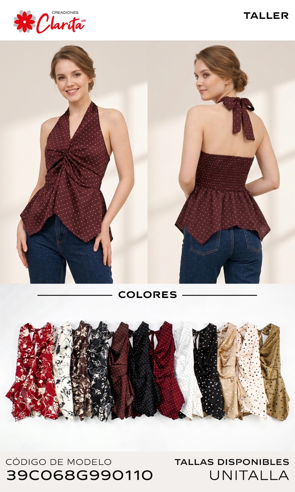 Blusa halter drapeada con bajo de picos