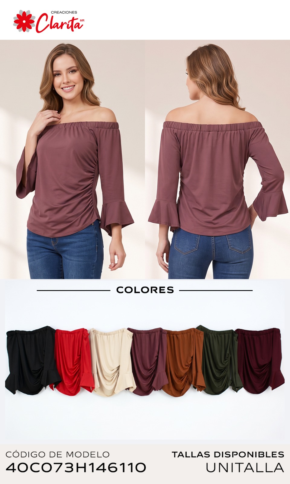 Blusa off-shoulder de manga campana