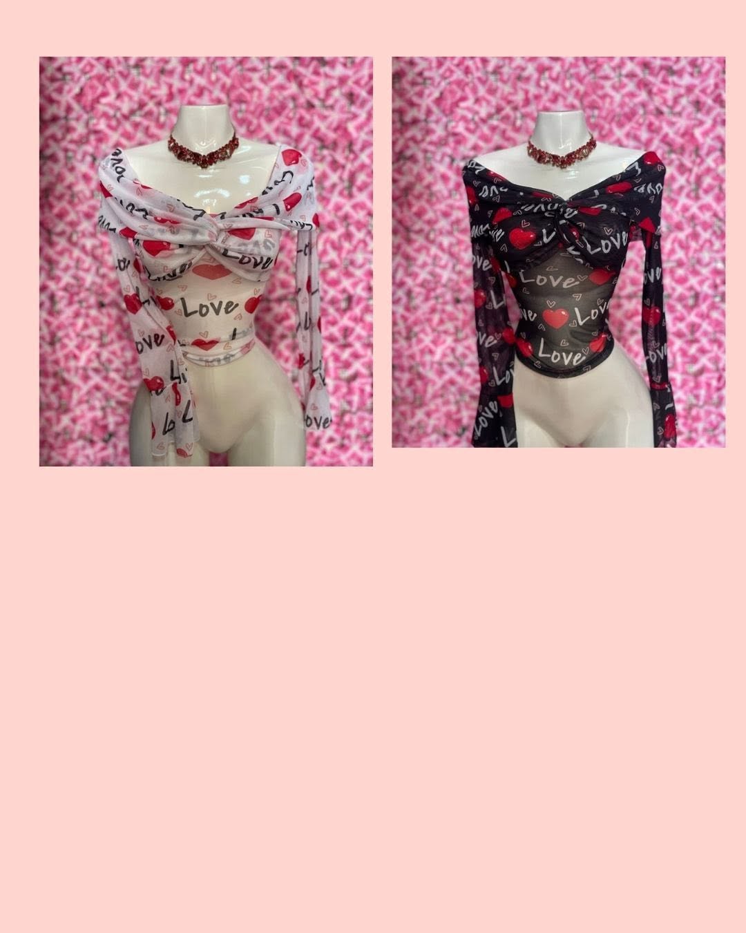 Blusa de mesh estampado Love con nudo y manga larga
