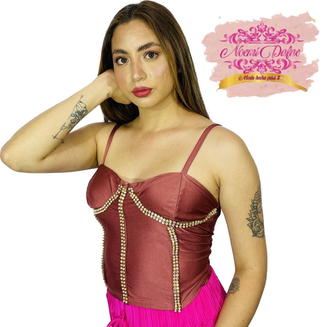 Top corset de tirantes con pedrería