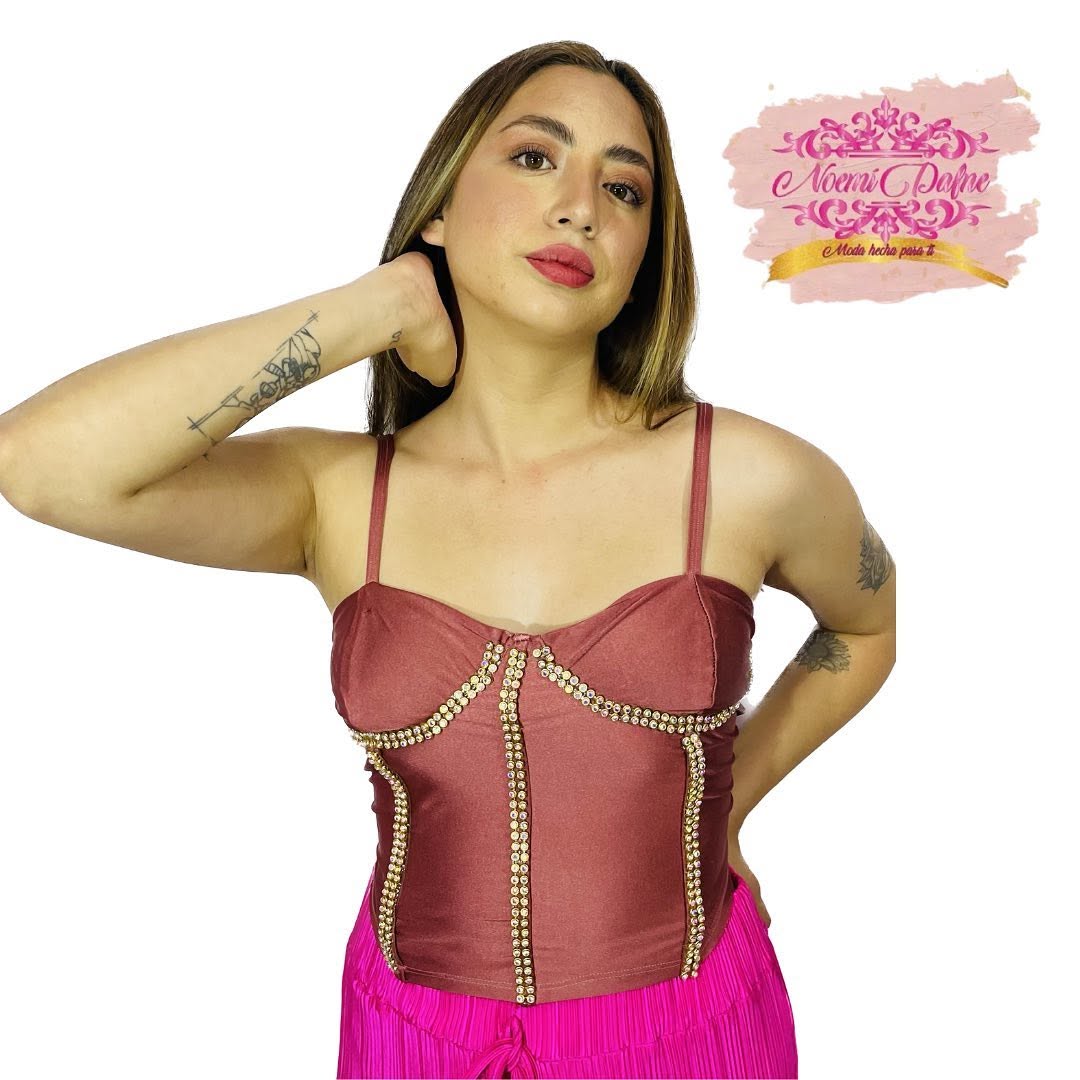 Top corset de tirantes con pedrería