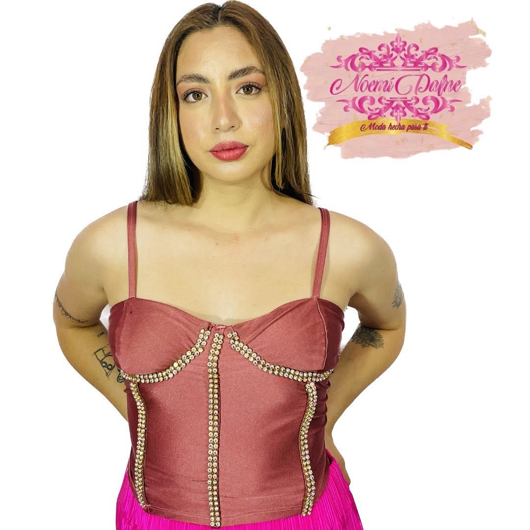 Top corset de tirantes con pedrería