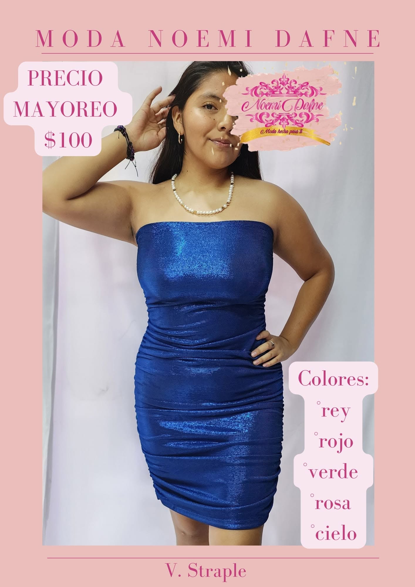 Vestido corto strapless fruncido