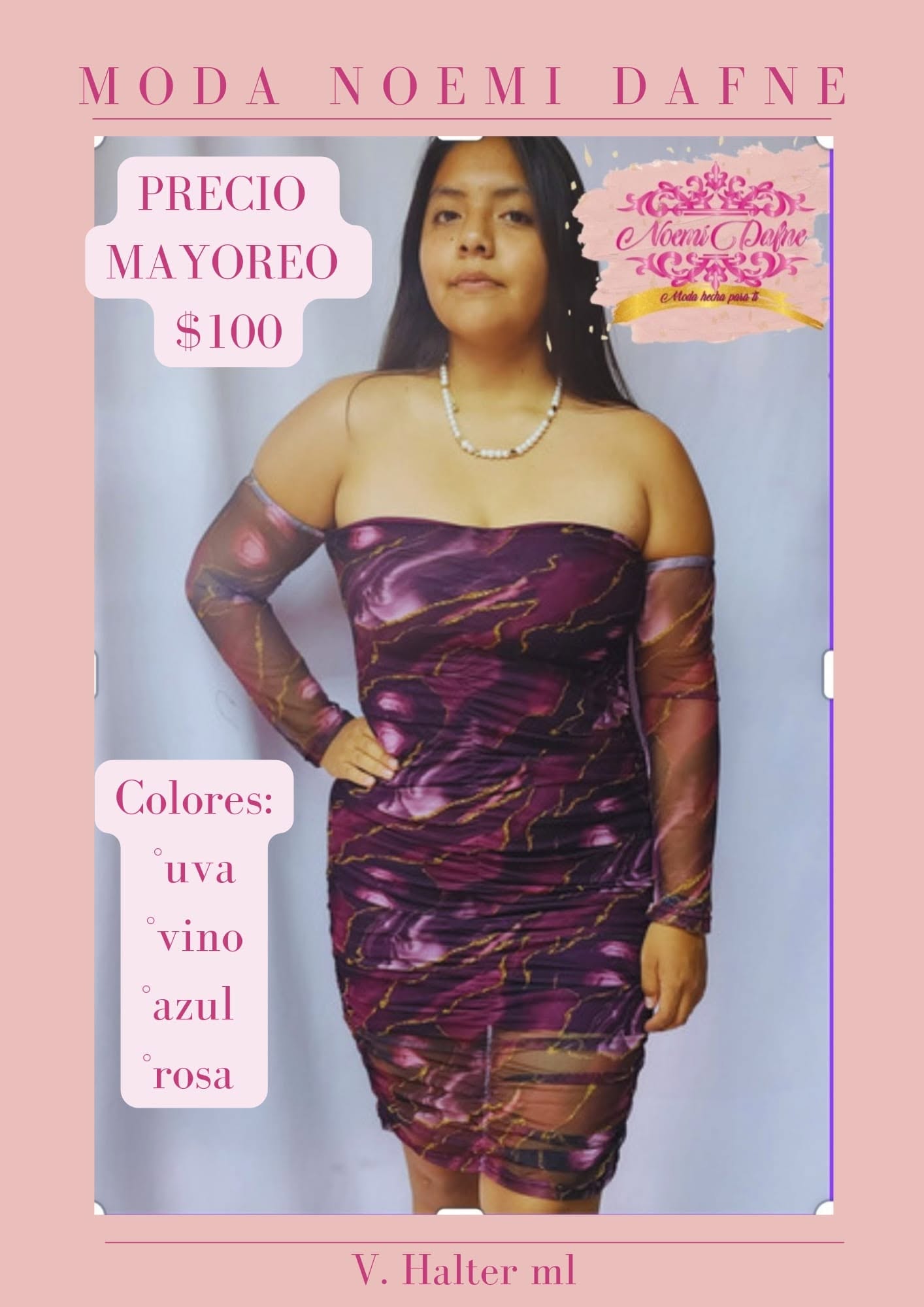 Vestido corto de hombros descubiertos y manga larga estampado marmoleado