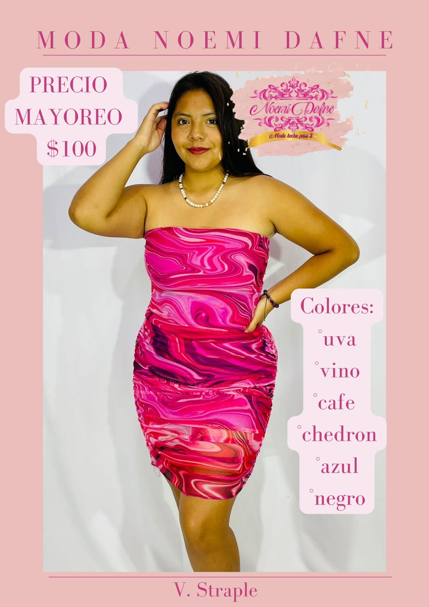 Vestido corto strapless fruncido
