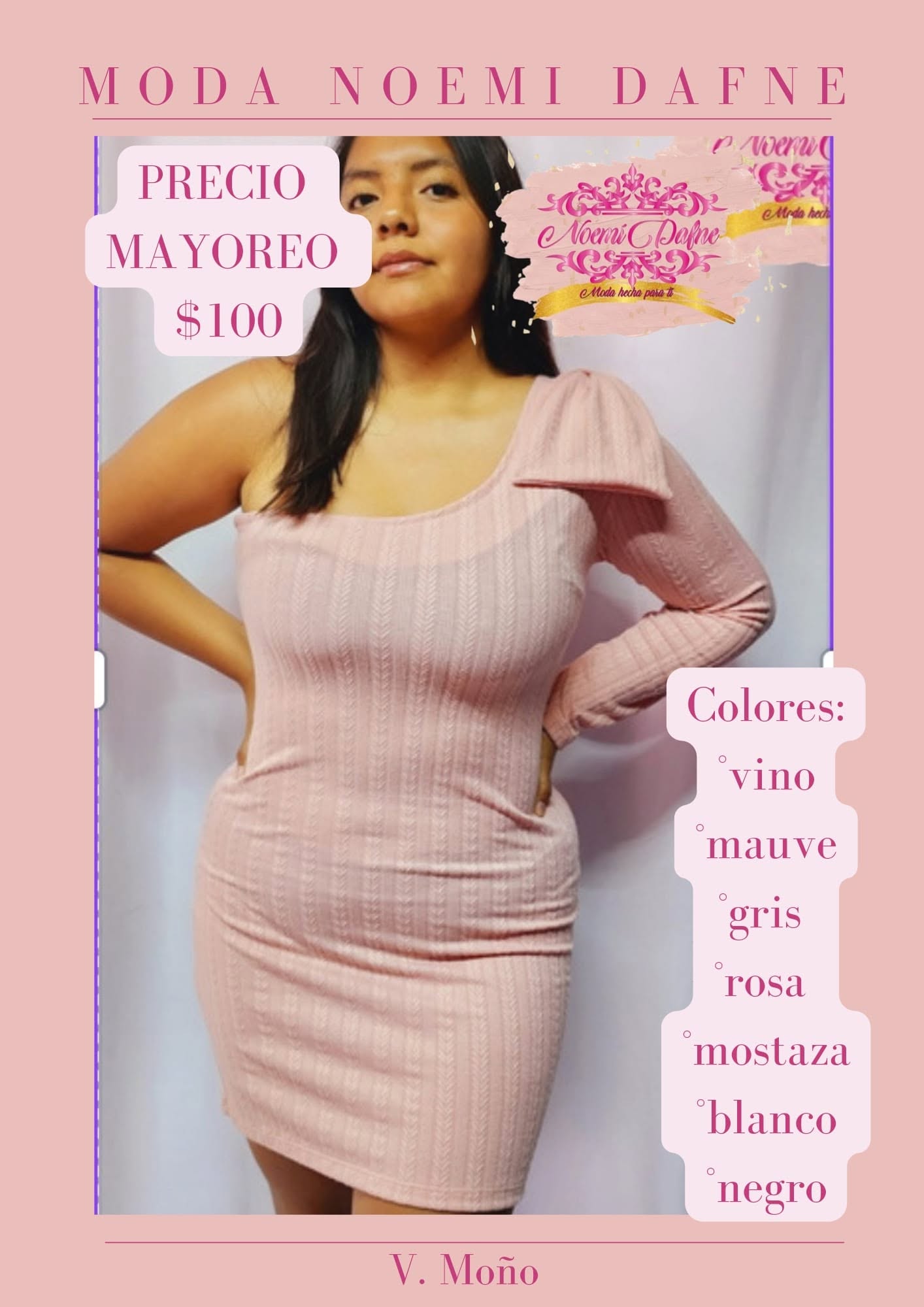 Vestido corto de un hombro con moño en tela rib