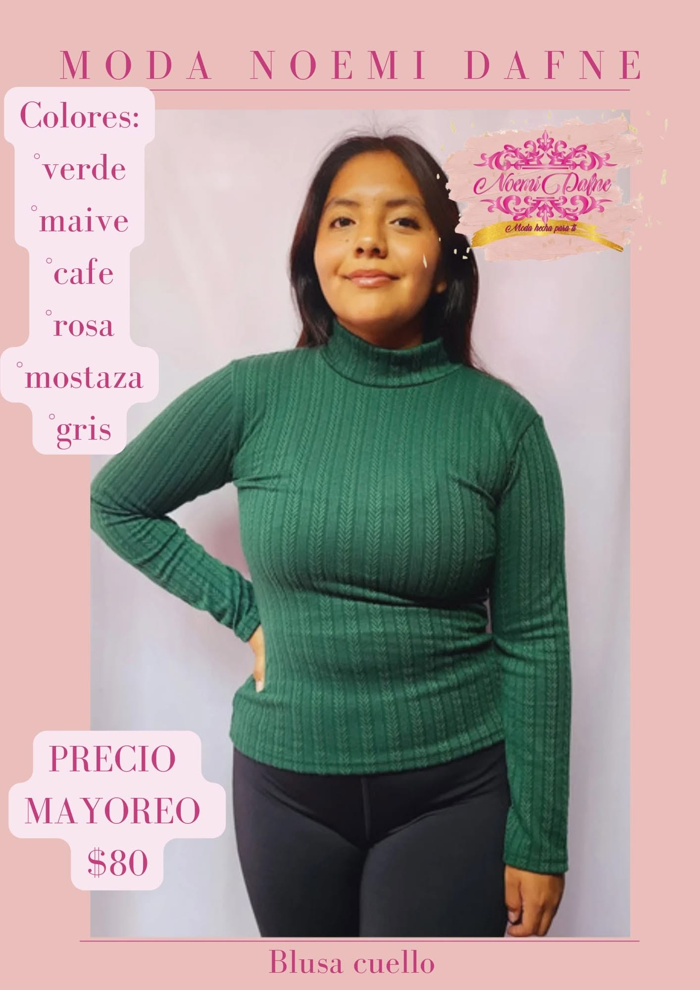 Blusa de cuello alto en tela rib de manga larga