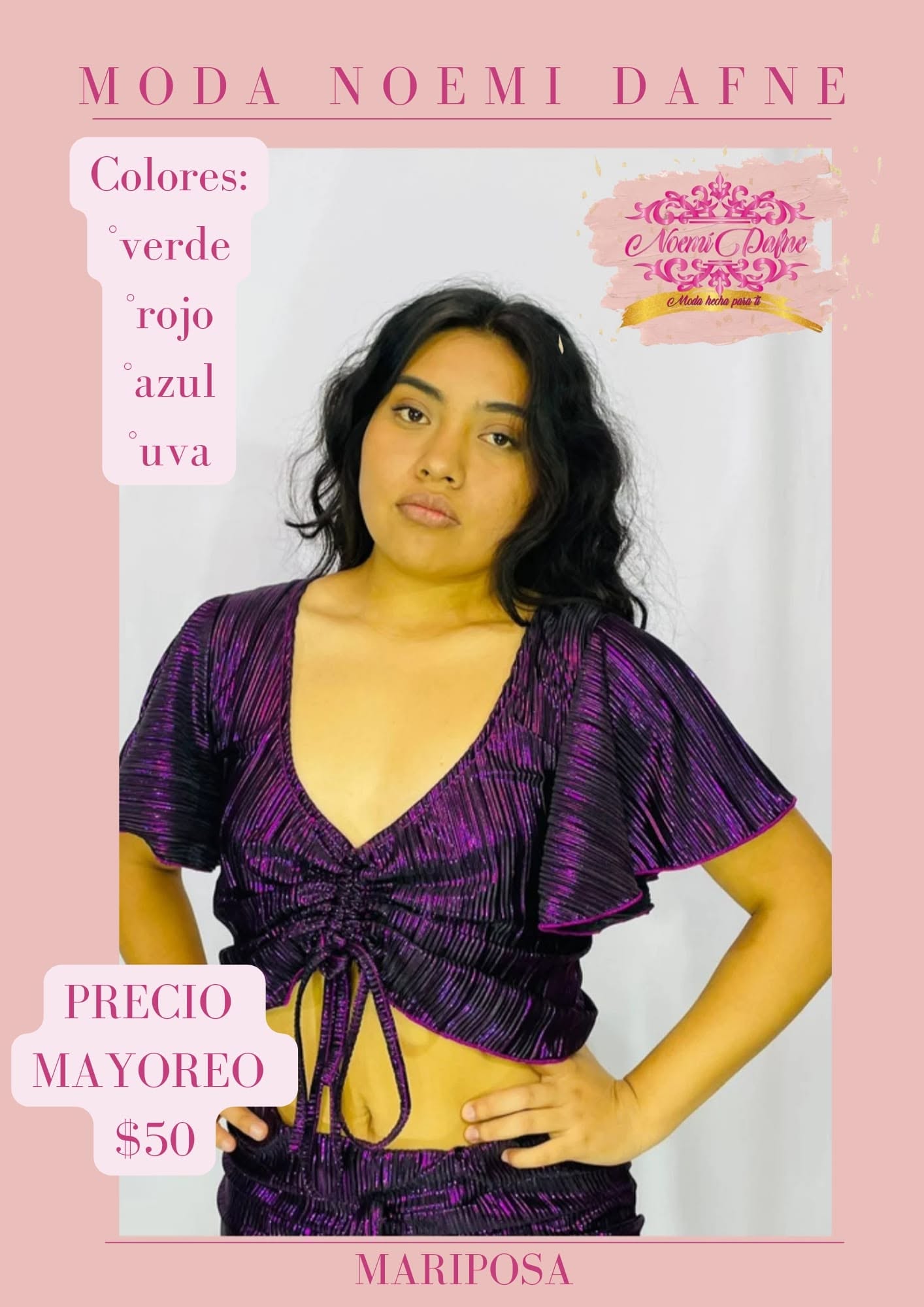 Blusa mariposa con manga de olán y jareta al frente