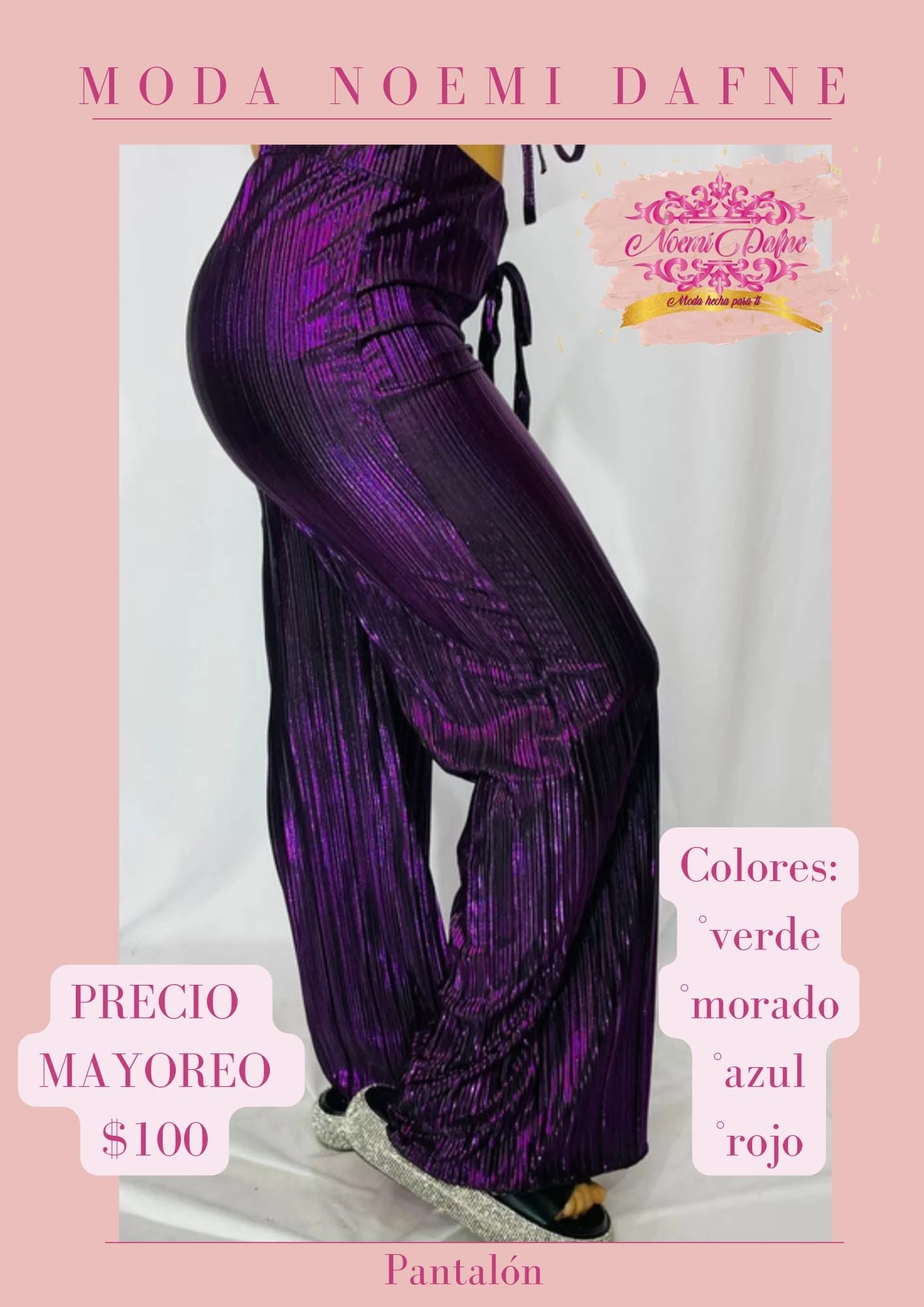 Pantalón plisado metálico de pierna amplia