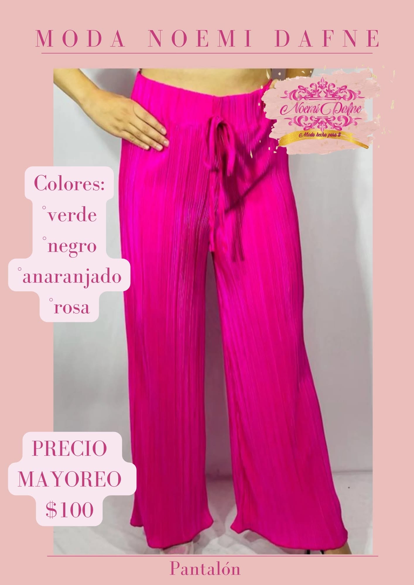 Pantalón plisado de pierna amplia con jareta