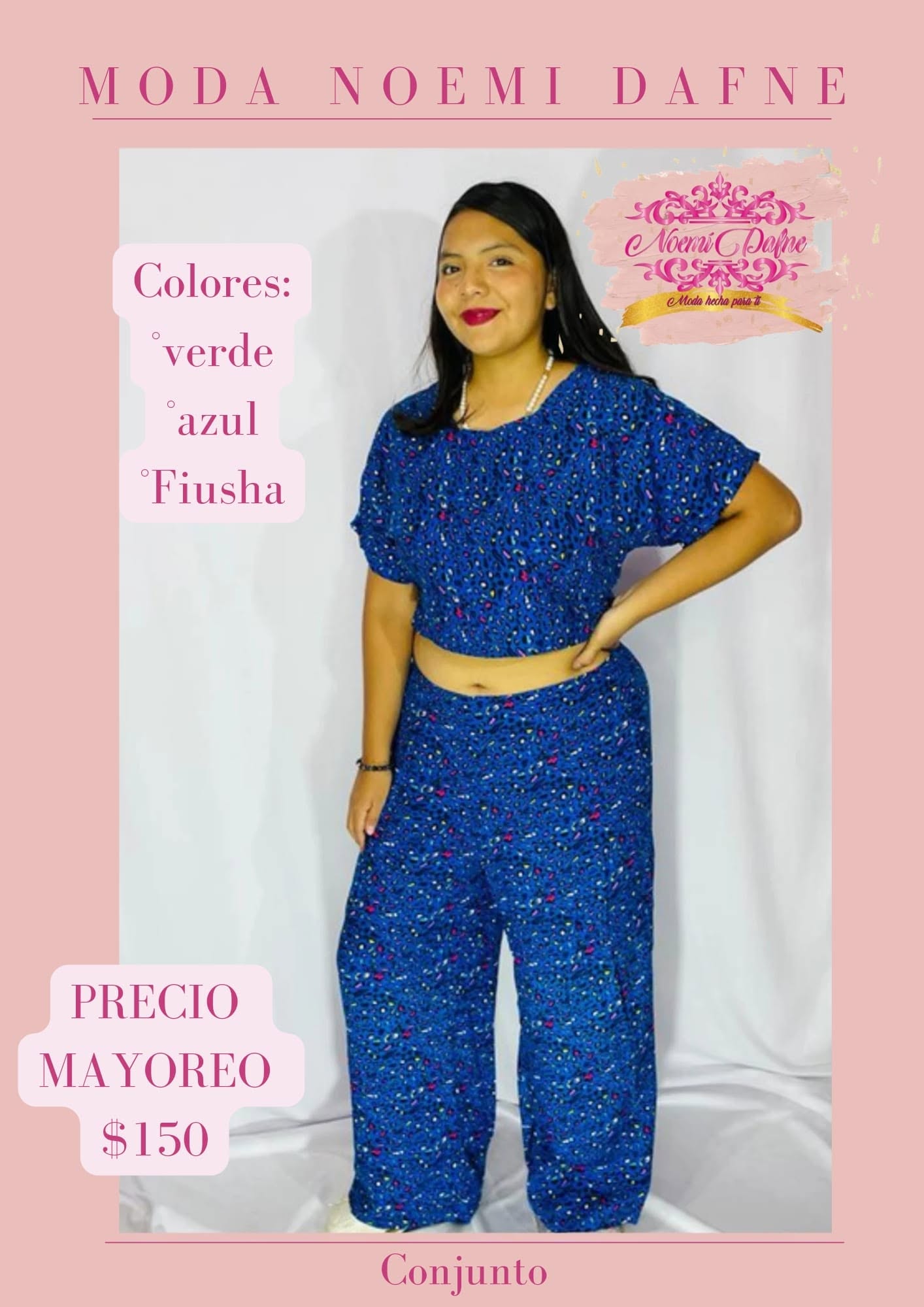 Conjunto de blusa corta y pantalón amplio estampado