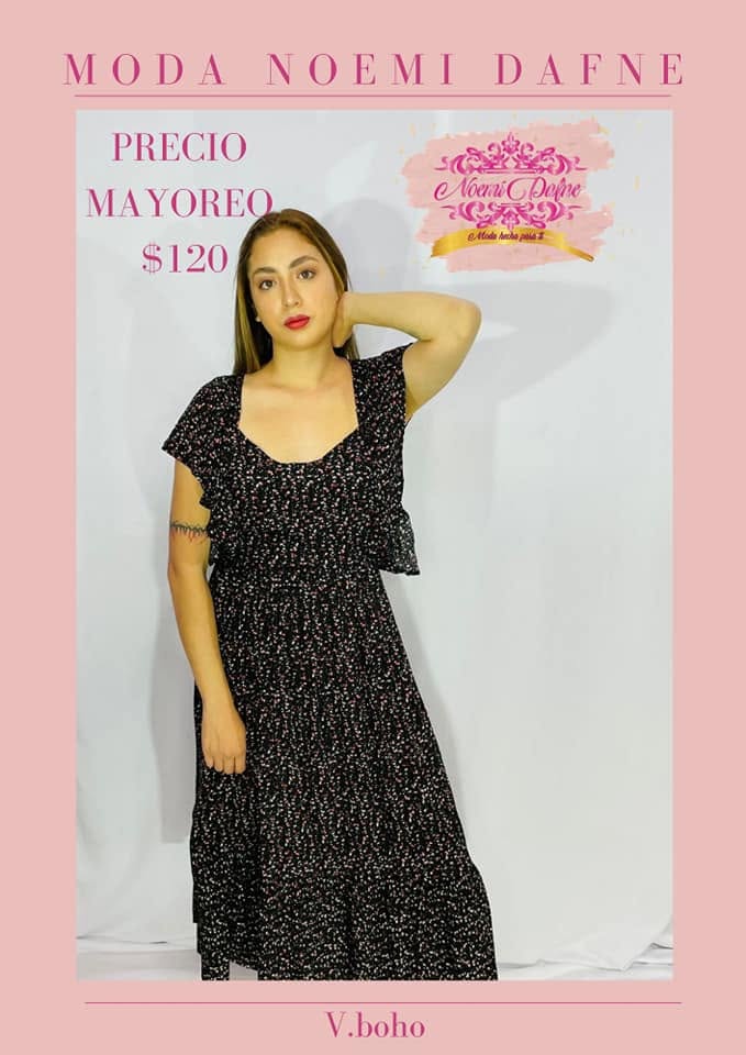 Vestido largo boho estampado con olanes y espalda cruzada