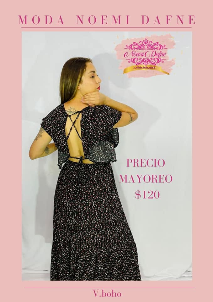 Vestido largo boho estampado con olanes y espalda cruzada