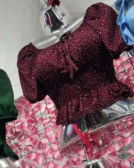 Blusa campesina con escote V de olán, smock y manga larga
