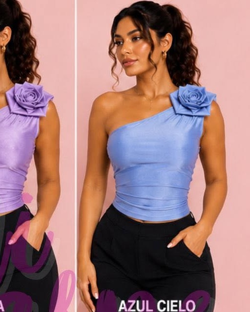 Top satinado de un hombro con flor