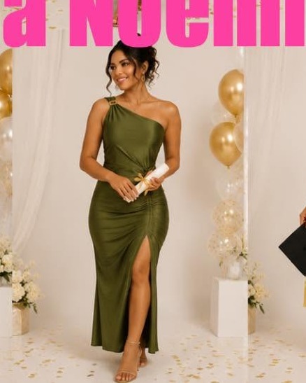 Vestido largo satinado de un hombro con abertura