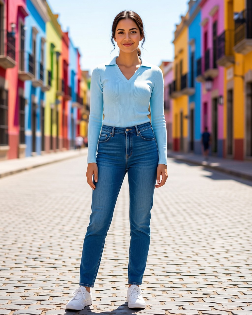 Blusa Betty larga de punto acanalado con cuello sport y escote V