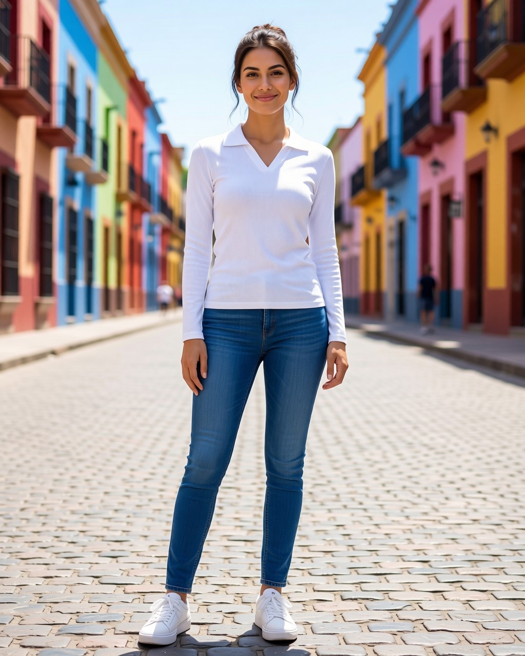 Blusa Betty larga de punto acanalado con cuello sport y escote V