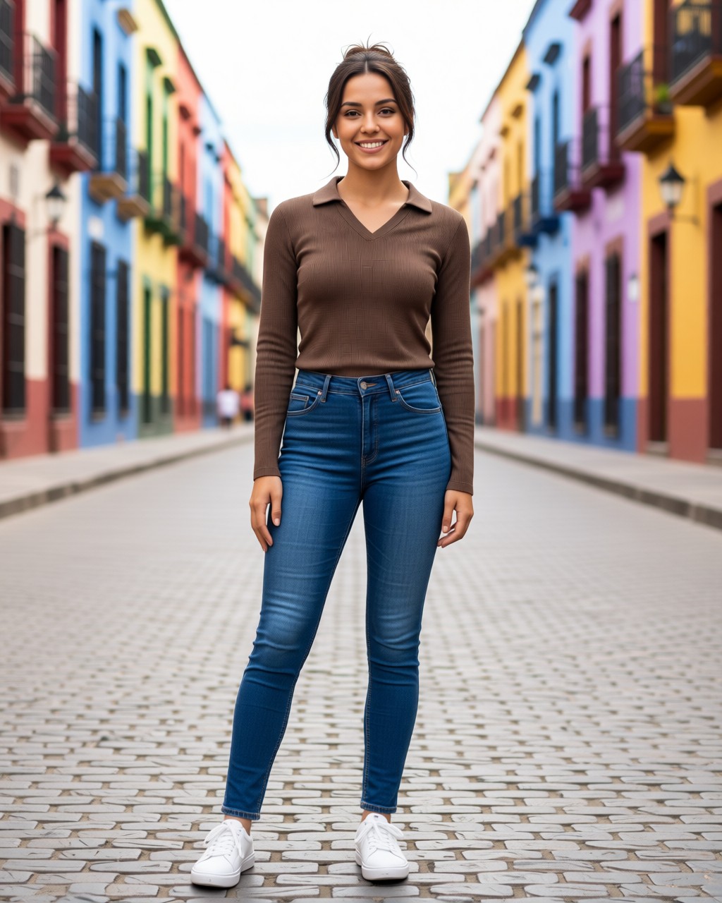 Blusa Betty larga de punto acanalado con cuello sport y escote V
