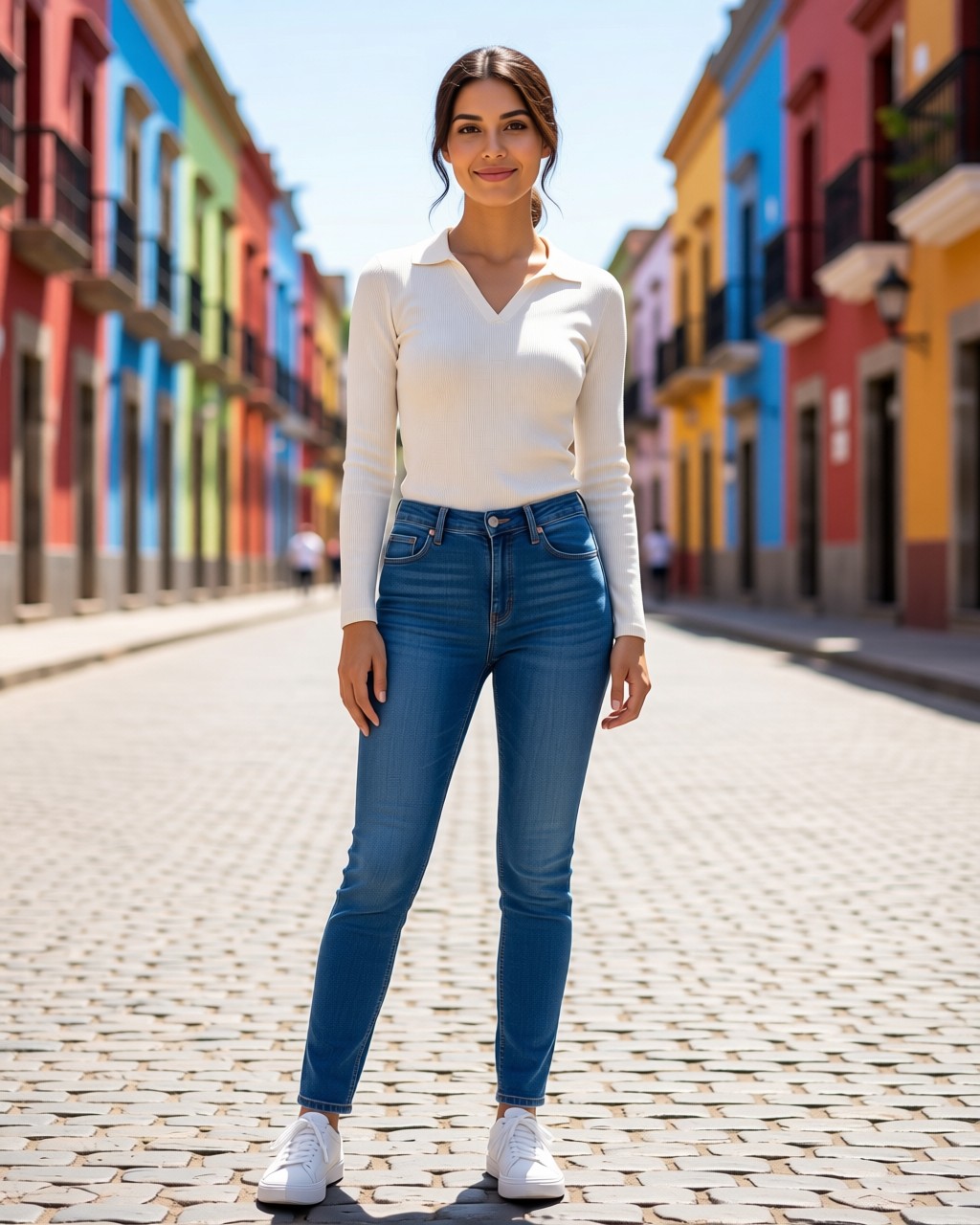 Blusa Betty larga de punto acanalado con cuello sport y escote V