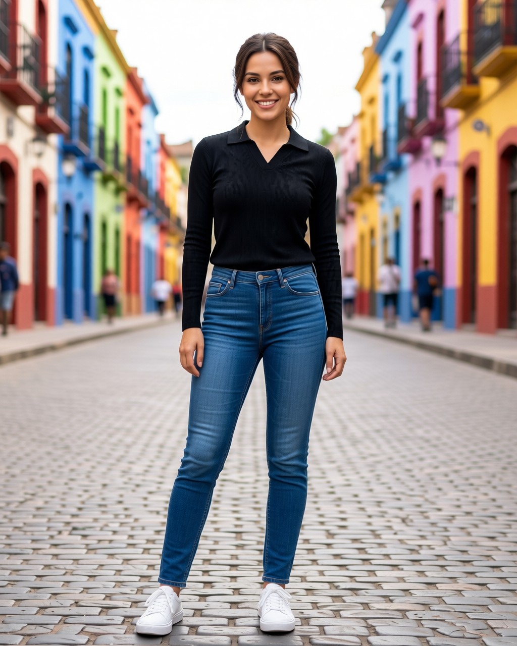 Blusa Betty larga de punto acanalado con cuello sport y escote V