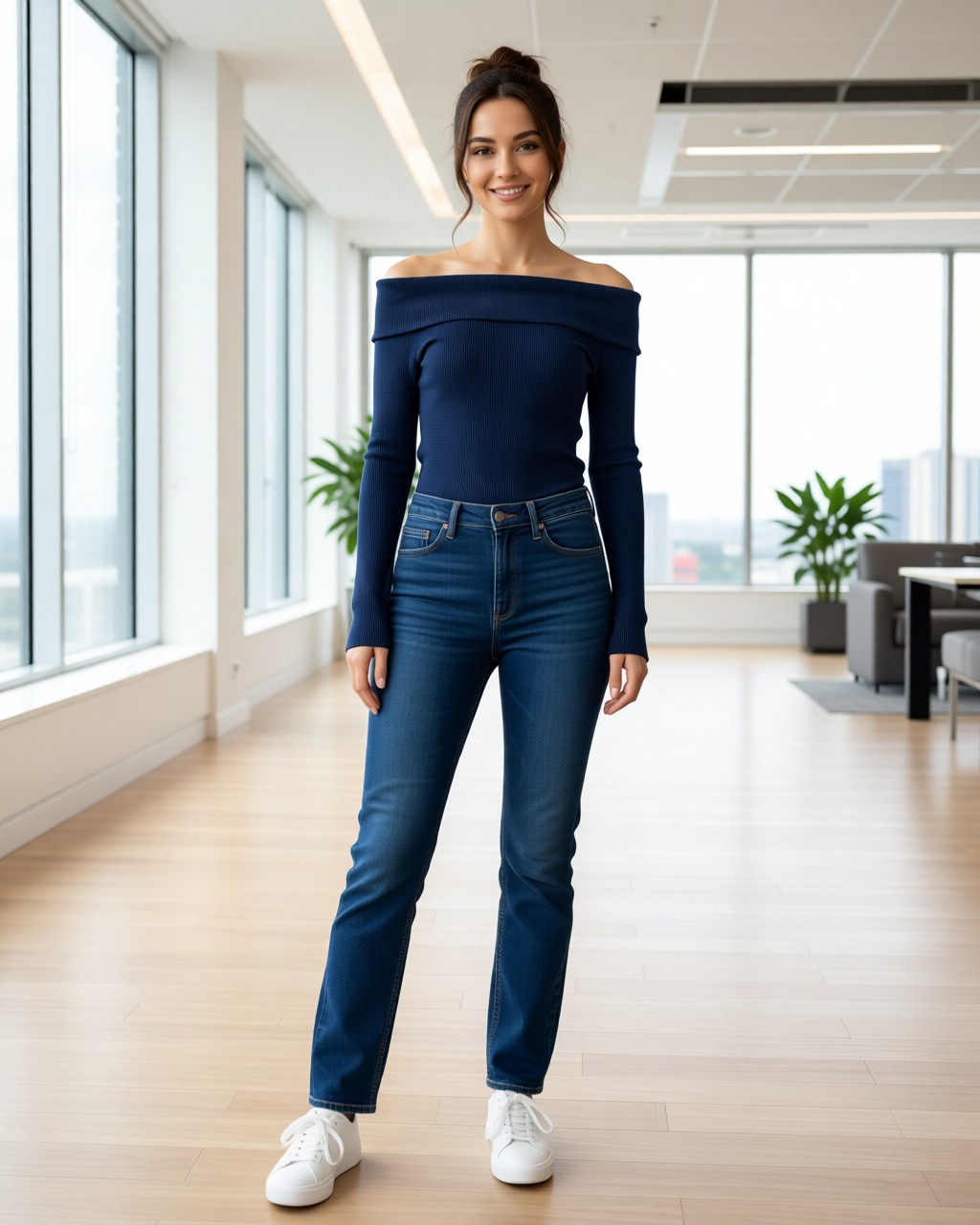 Blusa Brenda de punto acanalado con hombros descubiertos