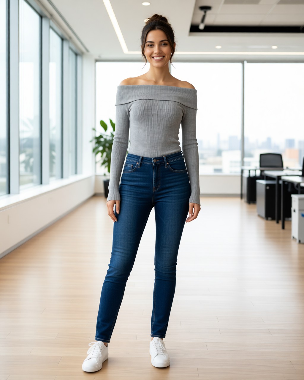 Blusa Brenda de punto acanalado con hombros descubiertos