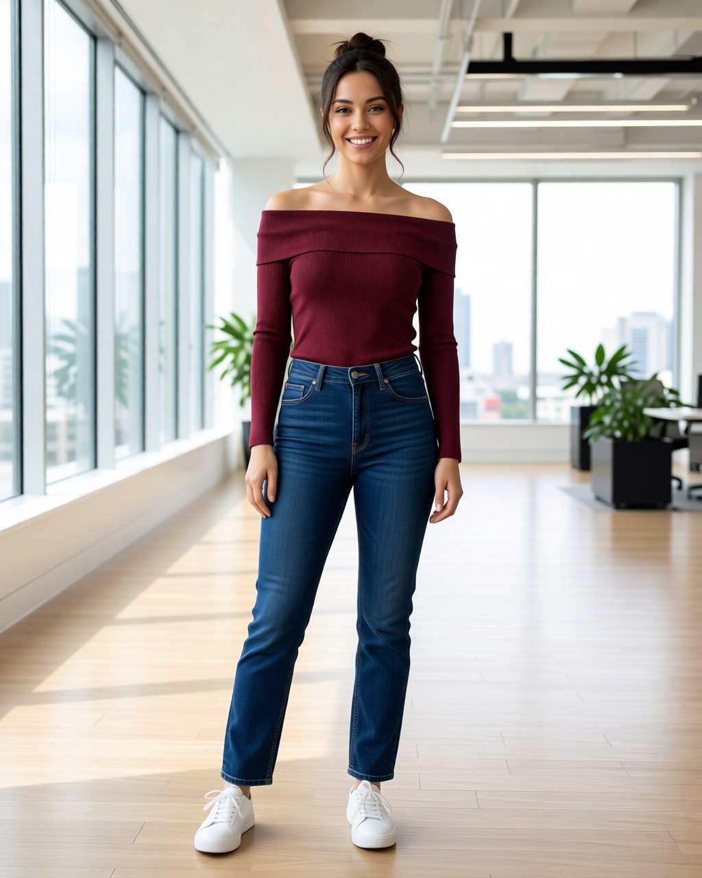 Blusa Brenda de punto acanalado con hombros descubiertos