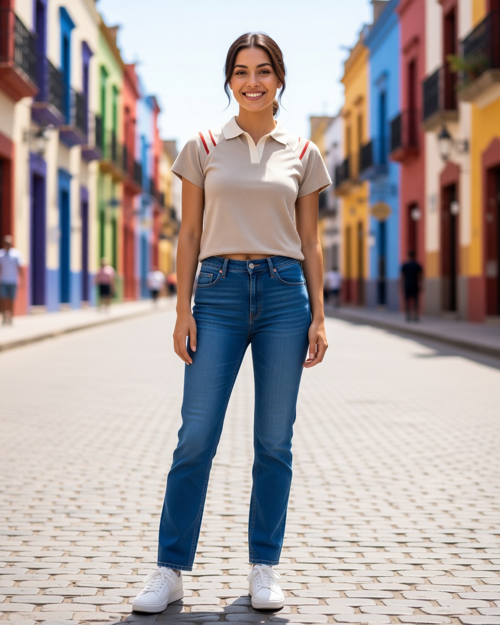 Blusa Franjas de punto con cuello sport y franjas en las mangas