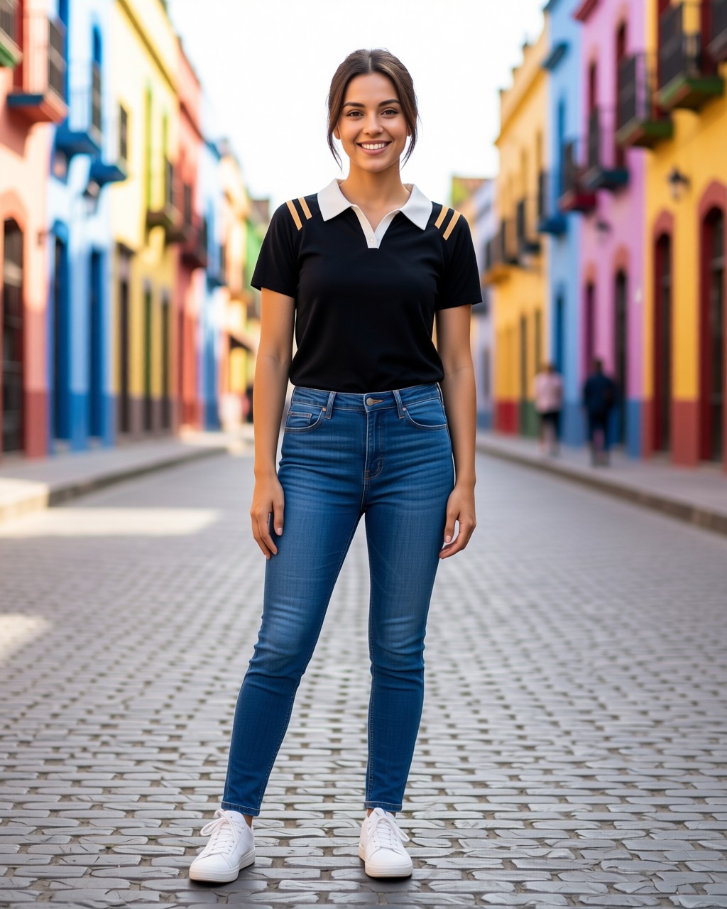 Blusa Franjas de punto con cuello sport y franjas en las mangas
