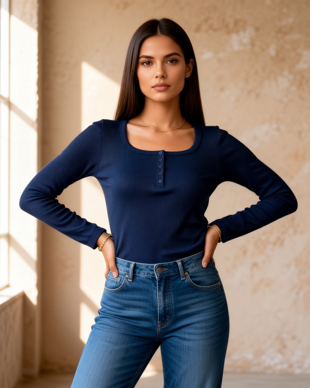Blusa Karen lisa de punto acanalado con botones simulados y escote cuadrado