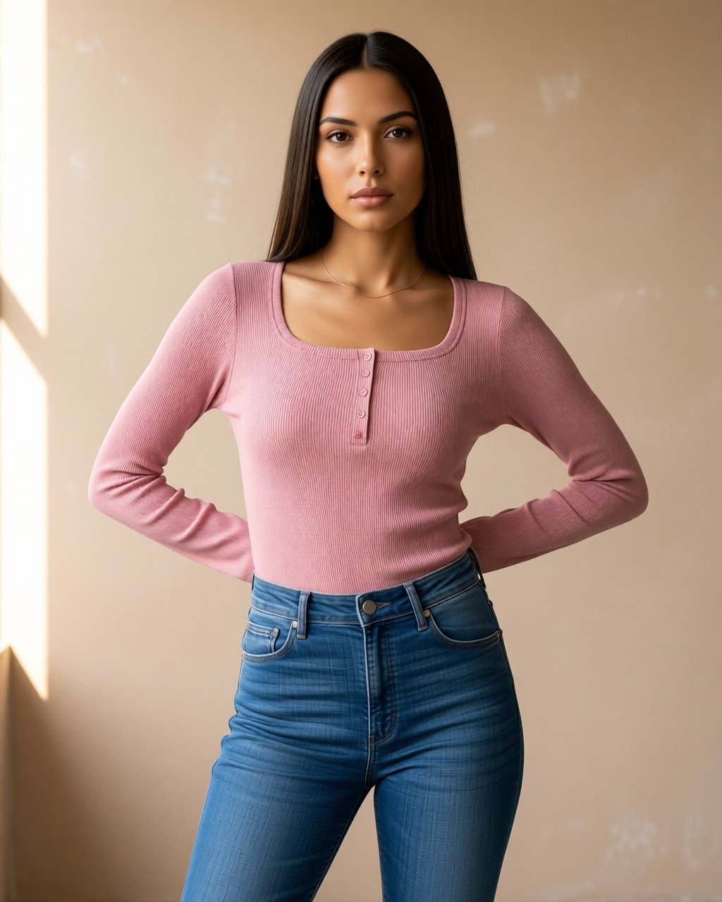 Blusa Karen lisa de punto acanalado con botones simulados y escote cuadrado