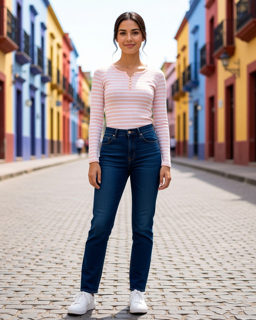 Blusa Sandy de punto acanalado rayada con botones simulados