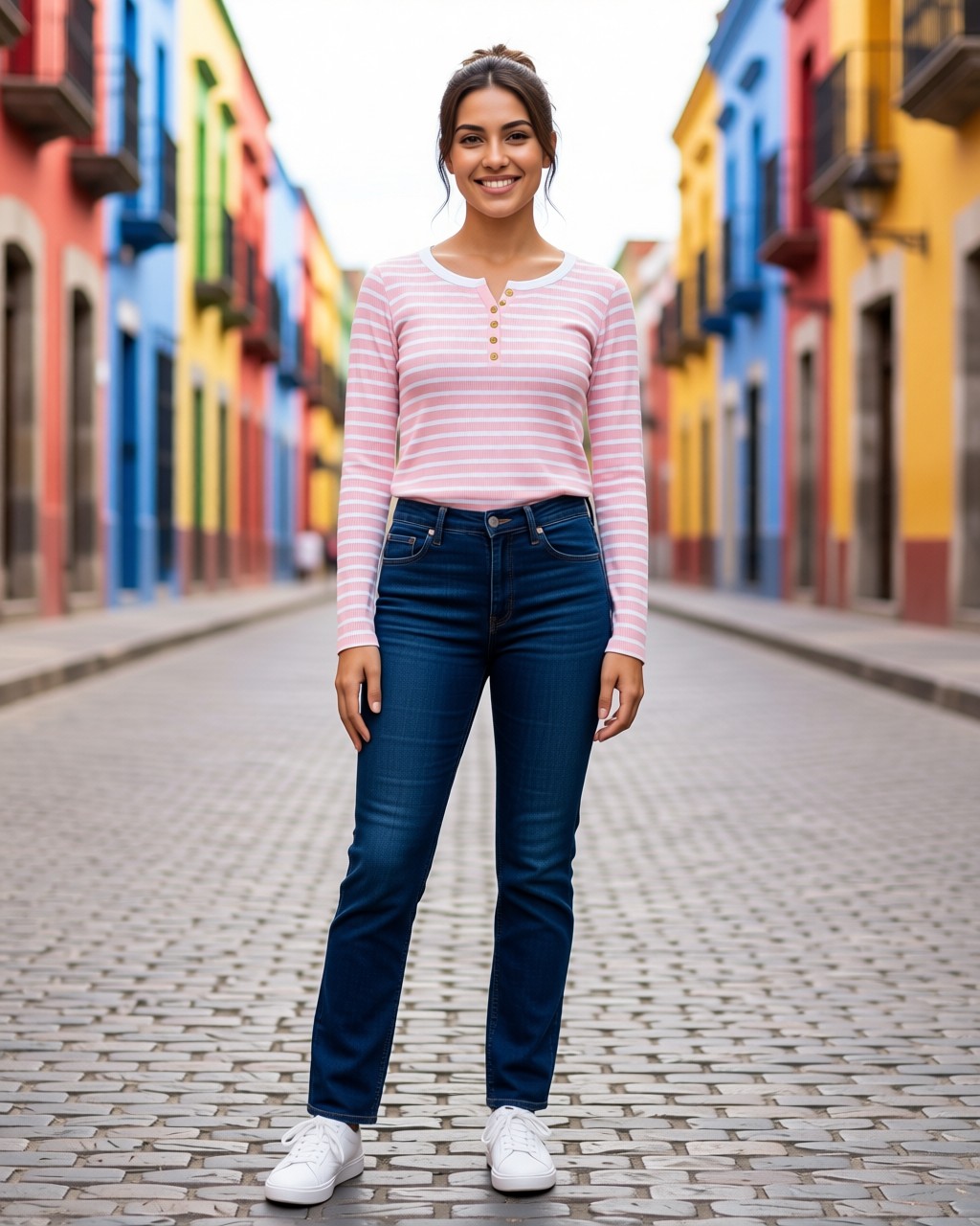 Blusa Sandy de punto acanalado rayada con botones simulados