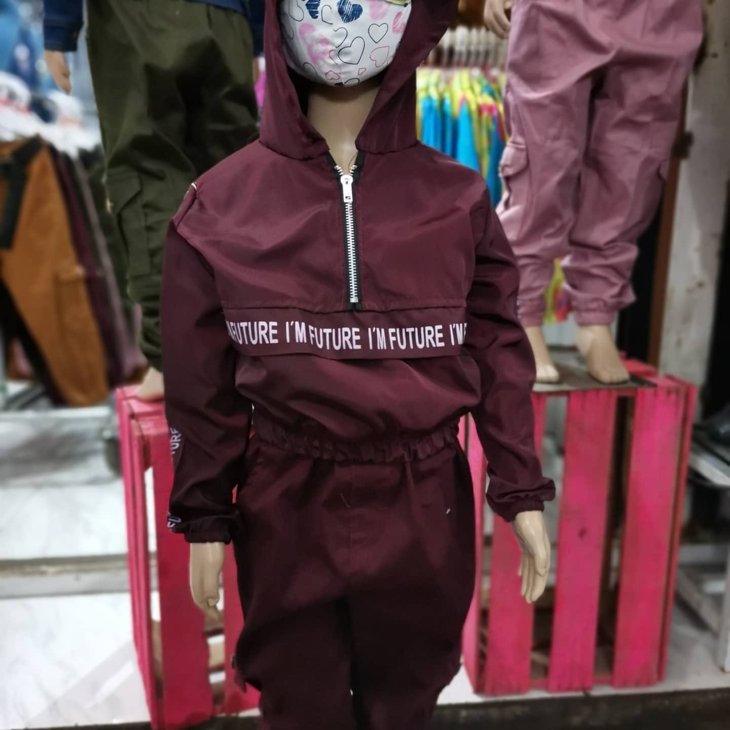 Conjunto deportivo de niña rompevientos con capucha y pantalón jogger