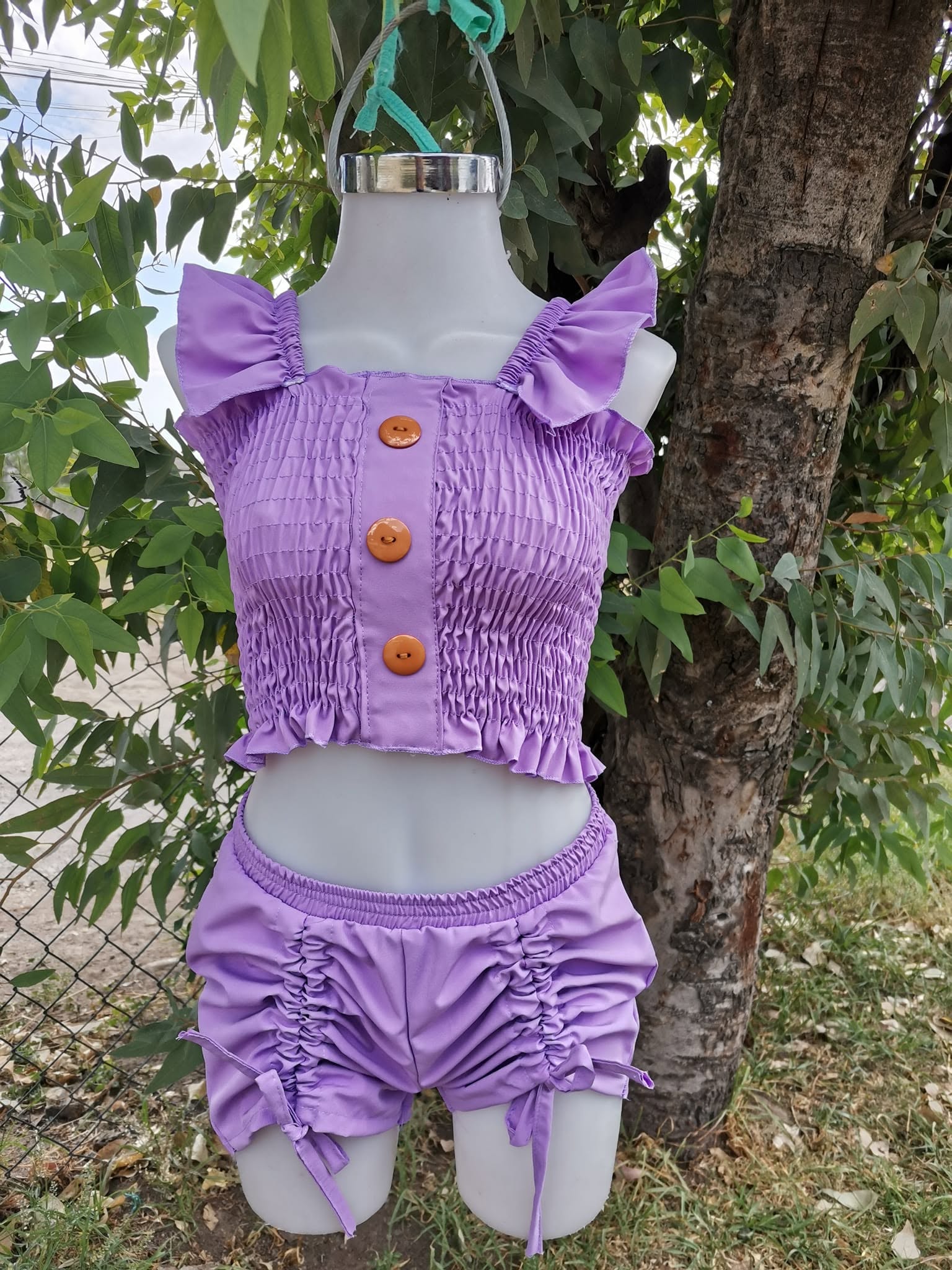 Conjunto de niña top fruncido con short de jaretas