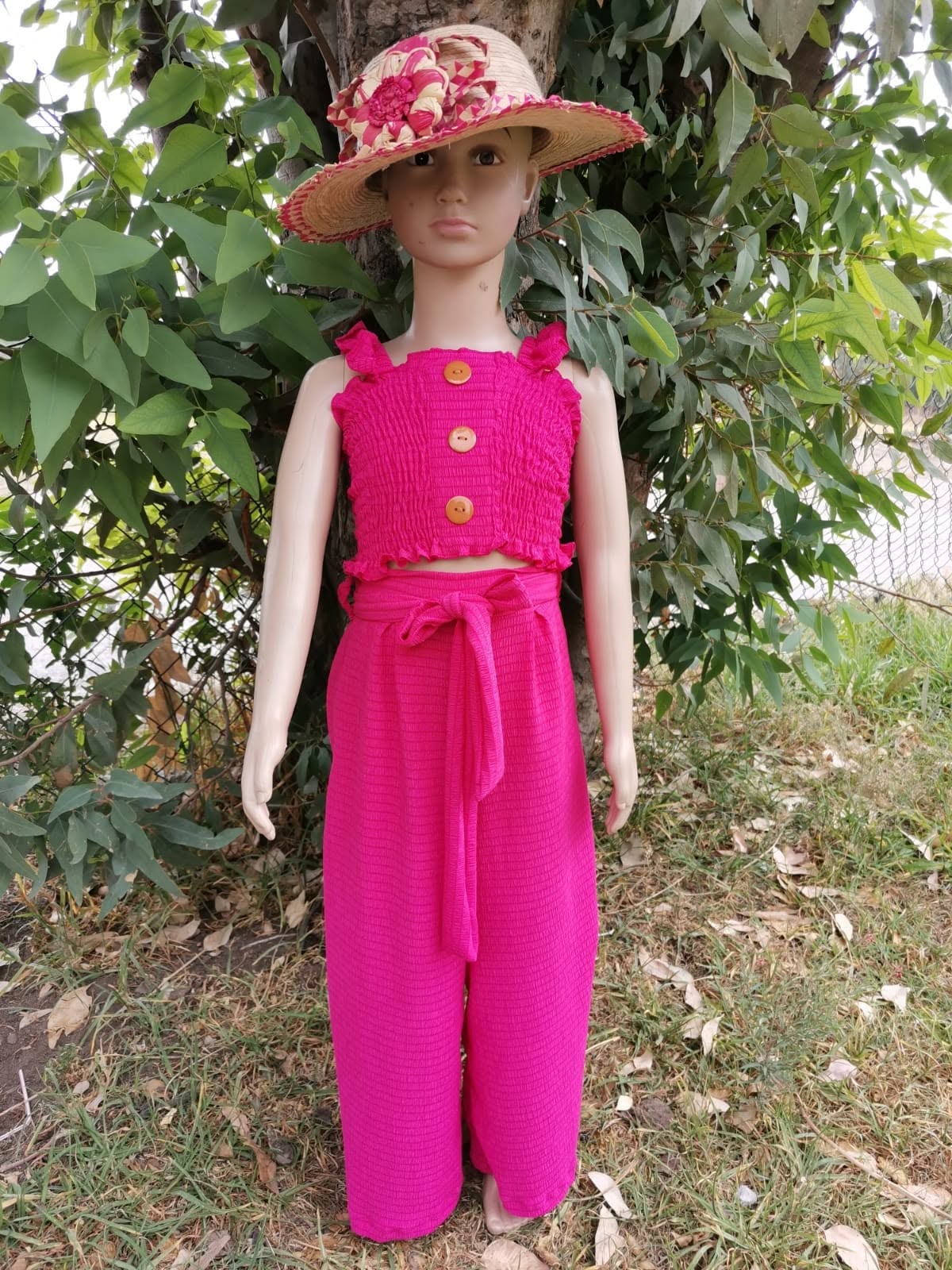 Conjunto de niña top fruncido de tirantes con pantalón palazzo
