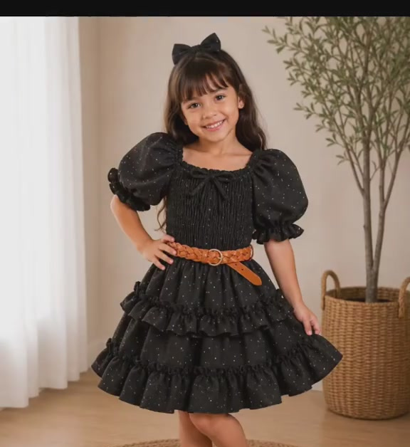 Vestido de niña Carol Diamante con brillos y tres olanes