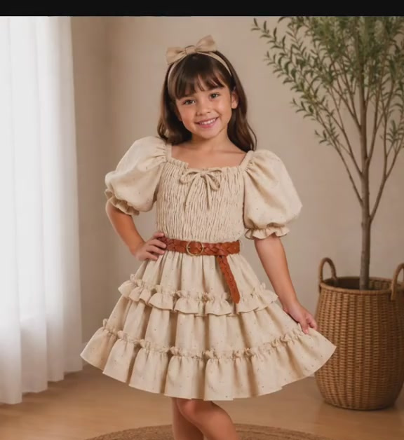 Vestido de niña Carol Diamante con brillos y tres olanes