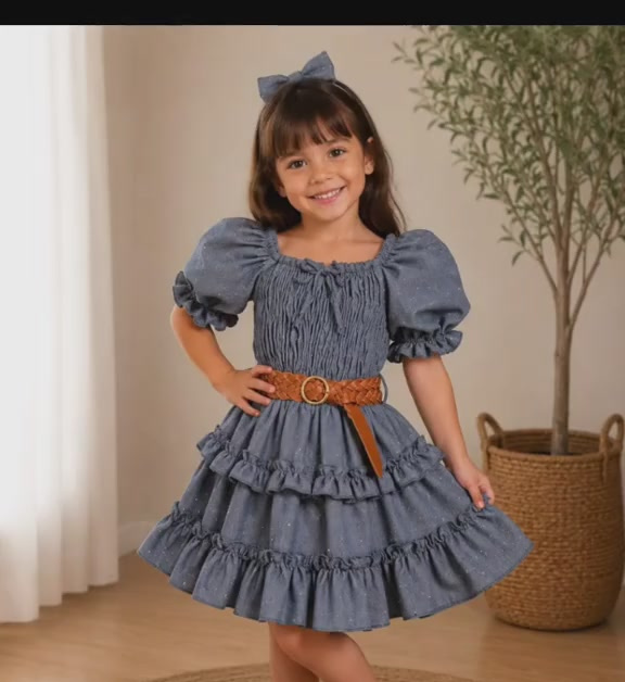 Vestido de niña Carol Diamante con brillos y tres olanes