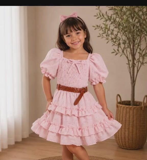Vestido de niña Carol Diamante con brillos y tres olanes