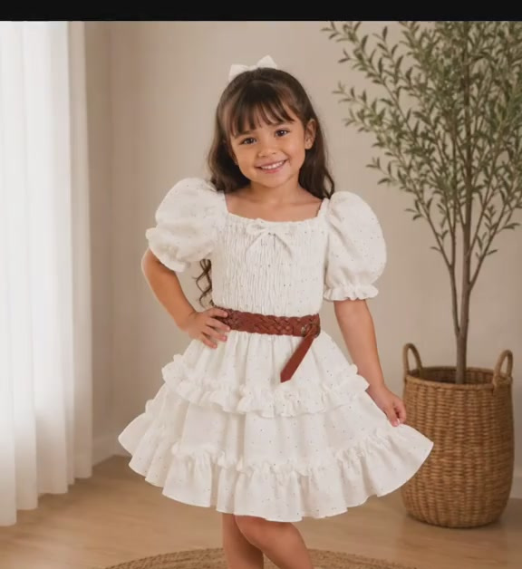 Vestido de niña Carol Diamante con brillos y tres olanes