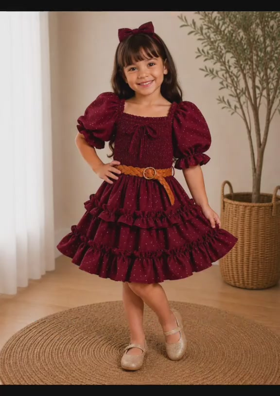 Vestido de niña Carol Diamante con brillos y tres olanes