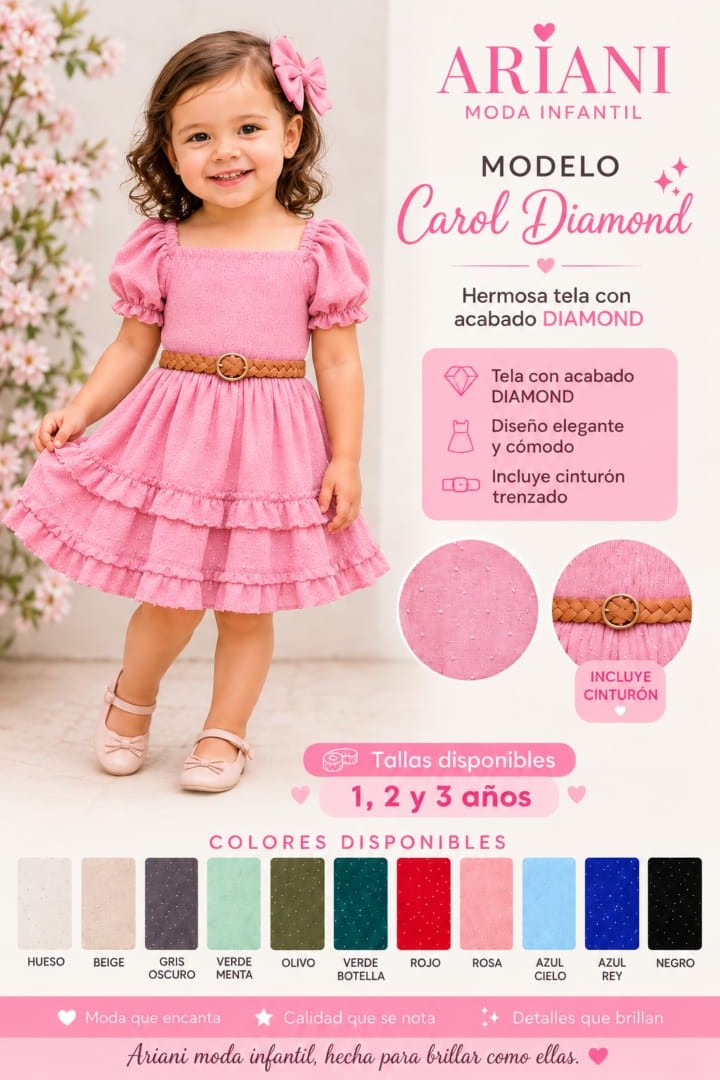 Vestido de bebé Carol Brillitos con cinturón trenzado