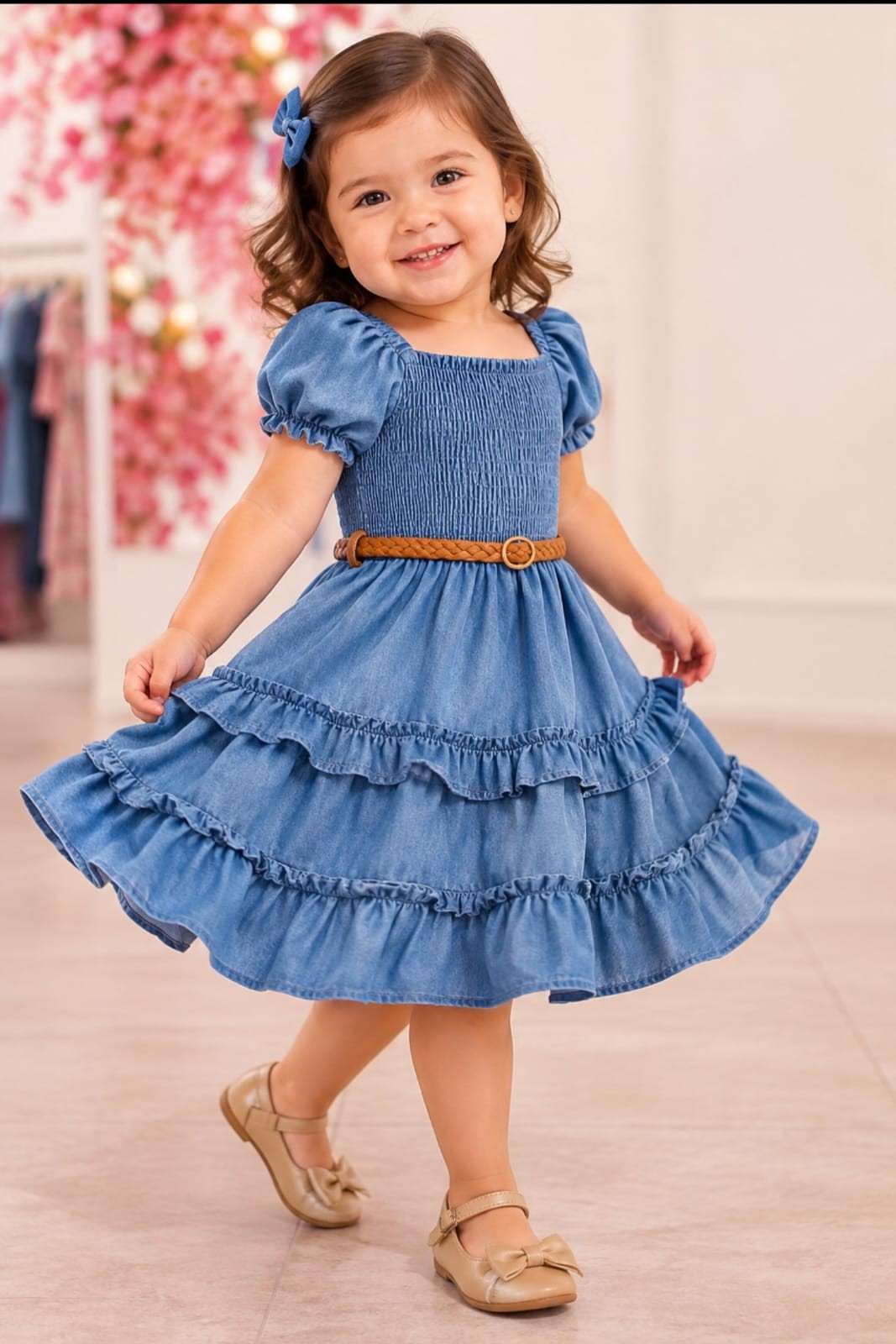 Vestido de bebé Carol de mezclilla con cinturón